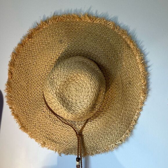 Large Floppy Brima Sun Hat w/ Leather Trim and Beaded Tassels coastalcowgirl - Picture 4 of 9